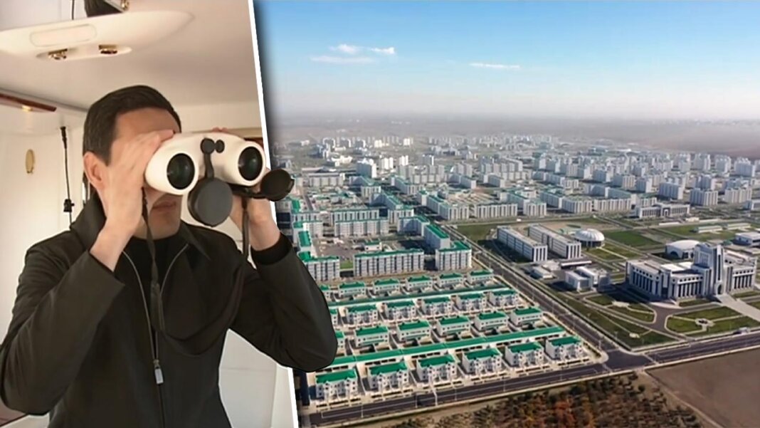2023_11_14_helicopter_construction_01 С.Бердымухамедов на вертолете осмотрел Ашхабад и определил место для нового Дворца детства