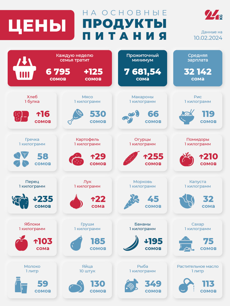 Продуктовая корзина Бишкека на 10 февраля. Больше всего подорожали огурцы