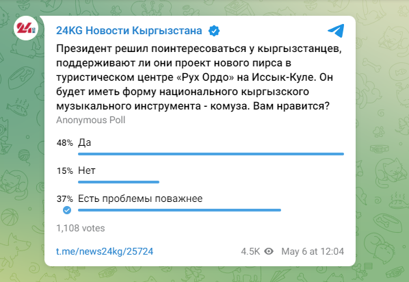 Нравится ли читателям 24.kg проект пирса в форме комуза? Итоги опроса