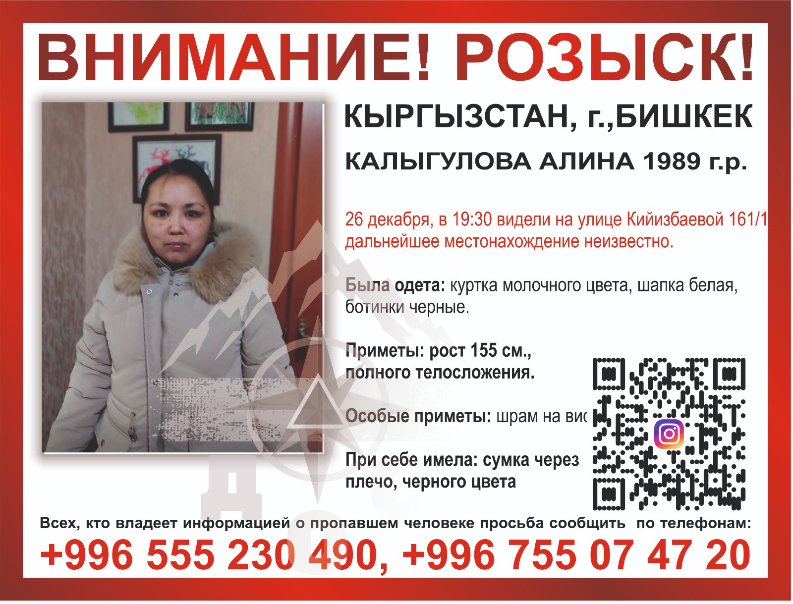 Помогите найти! В Бишкеке пропала 35-летняя Алина Калыгулова