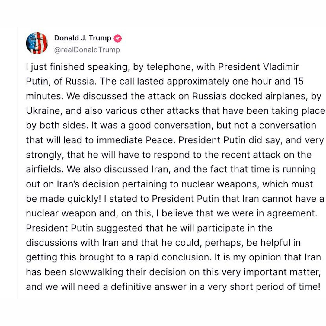 Удары Украины по российским авиабазам: Трамп поговорил по телефону с Путиным