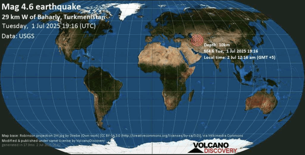 2025_07_02_volcanodiscovery В Ахалском велаяте произошло землетрясение магнитудой 4,6
